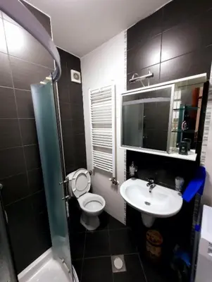 a bathroom with a sink and a toilet and a mirror at AnyBL02 in Hiseti