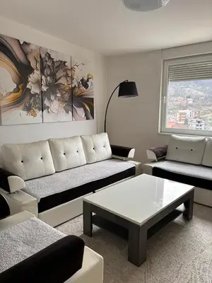 a living room with a couch and a coffee table at Apartment Meskovic in Tuzla