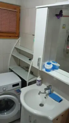 a bathroom with a washing machine and a sink at PANONSKA JEZERA Zelena Oaza in Tuzla