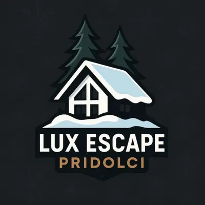 a logo of a house in the snow with trees at Lux Escape Pridolci in Kozica