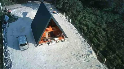 an overhead view of a small house in the snow at Whisper of the Pliva in Šipovo