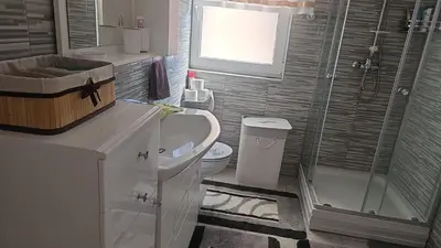a bathroom with a sink and a toilet and a shower at 1 Room Suite Kuckovic in Bihać