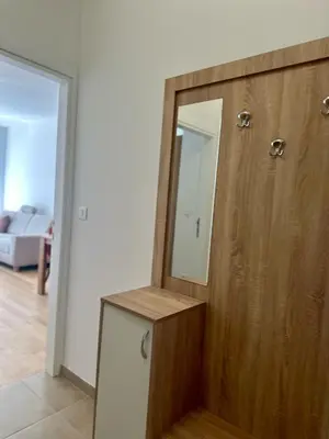a room with a mirror and a wooden wall at Ada by AA Stan na dan in Železnička Stanica Incel