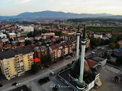 a view of a city with a mosque and buildings at Apartman Lavanda in Živinice