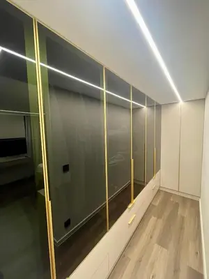 a walk in closet with glass doors in a room at Villa Evora in Banja Luka