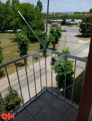 a balcony with a view of a street at Apartman Iris in Bosanski Brod