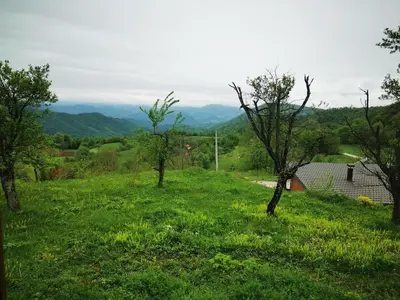 a green hill with trees in a field at Naša Maša Doboj- bungalov Nasa Masa Doboj-bungalov in Doboj