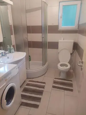 a bathroom with a toilet and a sink and a shower at Majestic House in Ivišovo Greblje
