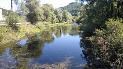 a river with a person swimming in the water at Majestic House in Ivišovo Greblje
