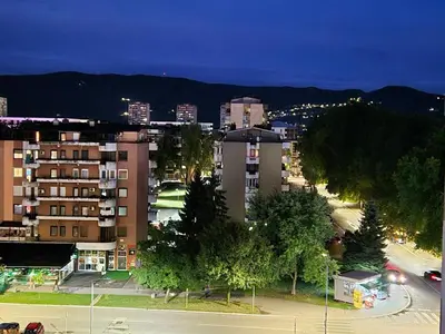 a view of a city at night with buildings at Apartman Belvedere Lux, Doboj in Doboj
