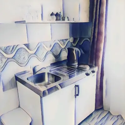 a drawing of a kitchen with a stove and a sink at Apartmani S Banja Luka in Pištelići