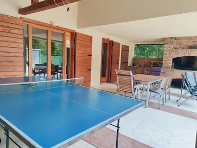 a ping pong table in the living room of a house at Villa Kamenica in Zavidovići