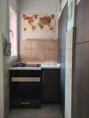 a small kitchen with a stove and a sink at Sunny Banja Luka in Banja Luka