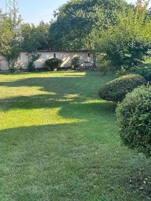 a yard with green grass with a bench in the background at Villa Garden in Banja Luka