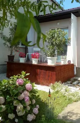 a porch with several potted plants on it at Apartment Elma in Visoko