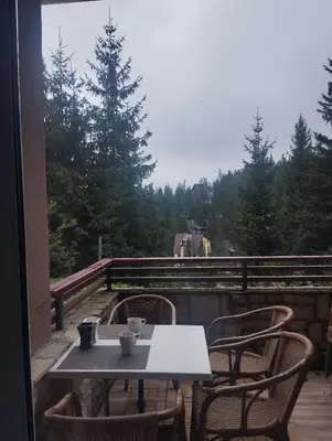 a table and chairs on a balcony with a view at Apartman 1001 in Vlasic