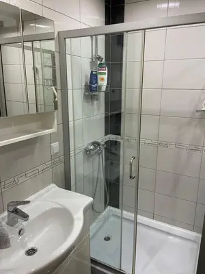 a bathroom with a shower and a sink and a shower at Apartman Sara in Banja Luka