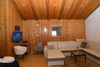 a living room with a couch and a tv at Ivanović Vikendica