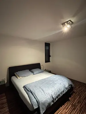a bedroom with a bed and a light on the ceiling at Villa Bukvic in Zavidovići