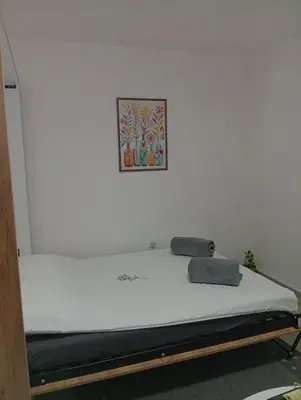 a bed in a room with a picture on the wall at Apartman Mali kutak in Gradačac