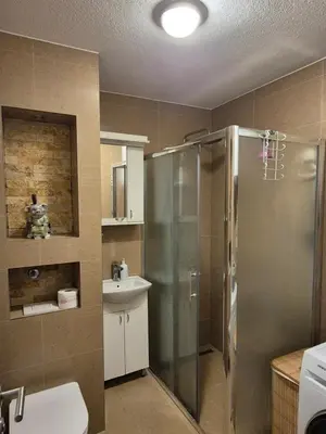 a bathroom with a shower and a sink at Apartment D in Krndija
