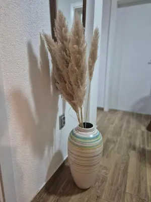 a vase with plants in it sitting on a floor at Apartment D in Krndija