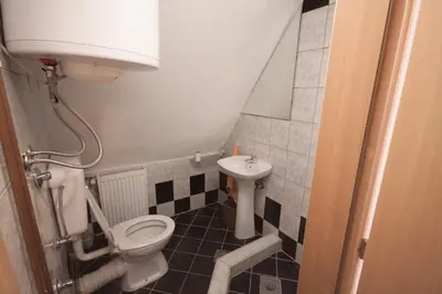 a small bathroom with a toilet and a sink at Vikend kuća Libertas in Šišava