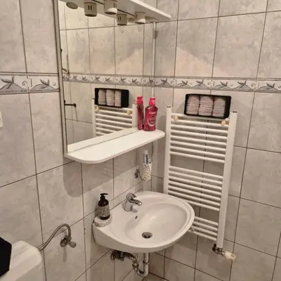 a bathroom with a sink and a mirror at Livno Sympan in Livno