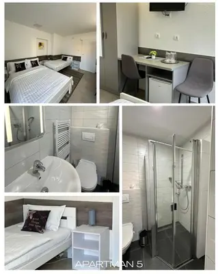 a collage of three pictures of a hotel room at Banja Luka Arcadia in Banja Luka