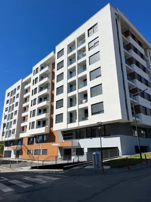 a large white building with a lot of windows at Gold Panorama Apartment 27 in Banja Luka