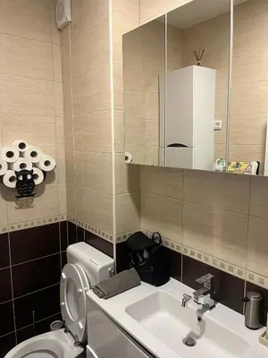 a bathroom with a sink and a toilet and a mirror at Aurea Vista in Kupres