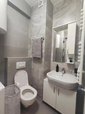 a bathroom with a white toilet and a sink at Gray Heaven Retreat in Banja Luka