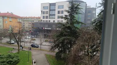 a view from a window of a city with buildings at Stan na dan in Visoko