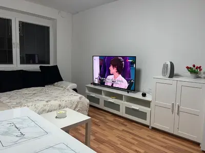 a living room with a bed and a flat screen tv at Apartman Ivano Kupres in Kupres