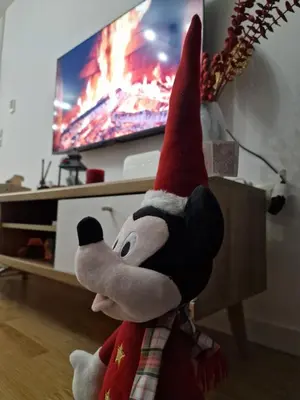 a stuffed animal is sitting in front of a tv at Apartman Miki in Vlasic