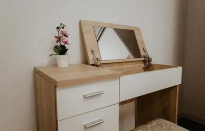 a dresser with a mirror and a vase with flowers on it at Villa Žigić