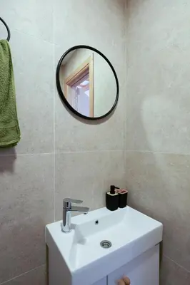 a bathroom with a white sink and a mirror at Viva Vlasic - Apartman i vikendica in Šišava