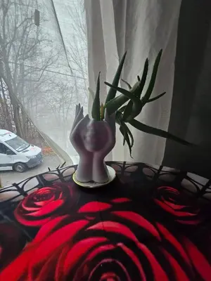 a vase with a plant on a table with red roses at KONAK kod ODISEJE 3 in Tuzla