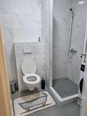 a small bathroom with a toilet and a shower at Apartman Mila in Doboj