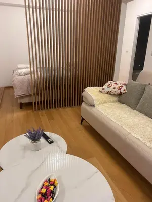a living room with two tables and a couch at Taša 1 in Banja Luka