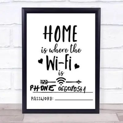 a framed picture of home is where the wi fi is at Luxe Residence Home Sweet Home City Center in Banja Luka