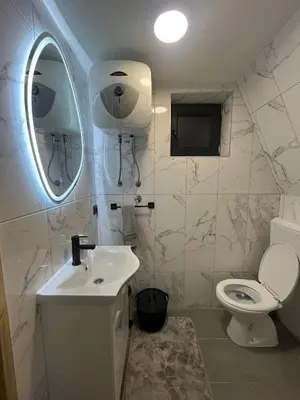 a bathroom with a toilet and a sink and a mirror at Cottage Soul Rest