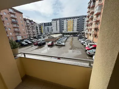 a balcony with a view of a parking lot at dvojka in Banja Luka