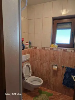 a bathroom with a toilet and a window at Vikendica raj u lohovu in Bihać
