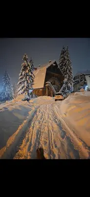 a ski lodge in the snow with snow covered trees at Apartmani Adin Babanovac in Travnik