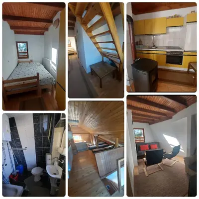 a collage of four pictures of a tiny house at Apartmani Adin Babanovac in Travnik