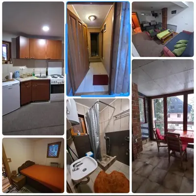 a collage of pictures of a kitchen and a living room at Apartmani Adin Babanovac in Travnik