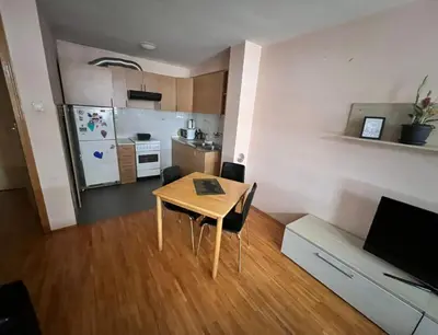 a small apartment with a table and a kitchen at Stan na dan Gradiska