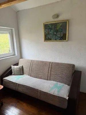 a couch in a room with a painting on the wall at Wooden house Tešanj in Tešanj