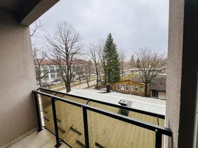 a balcony with a view of a building at Apartman Tara 23 in Banja Luka